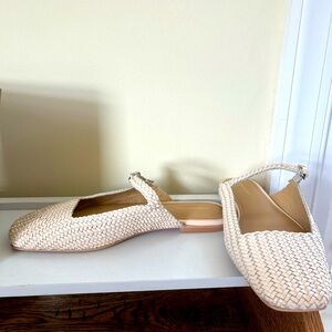 Anthropologie Cream Woven Leather Mules - Size 7